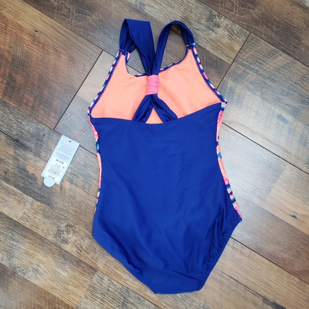 NWT Cat & Jack Blue and Pink One Piece Swimsuit, Size Medium 7/8
